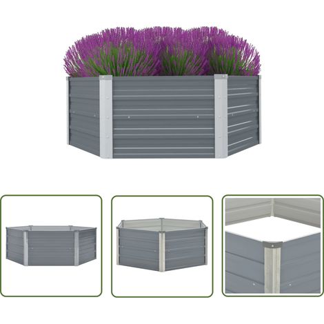 The Living Store Hochbeet 129 x 129 x 46 cm Verzinkter Stahl Grau - Hochbeet - Stahlhochbeet - Gartenbeeten - Balkonpflanzenbehälter - Pflanzenkübel (1/5)