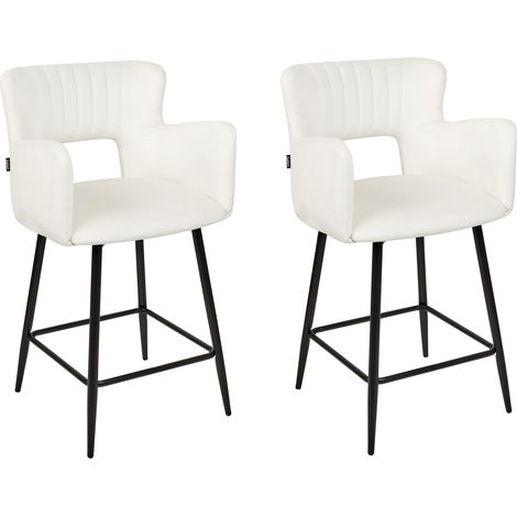 Conjunto de 2 sillas de bar modernas asiento de terciopelo con reposabrazos respaldo acolchado blanco Sanilac