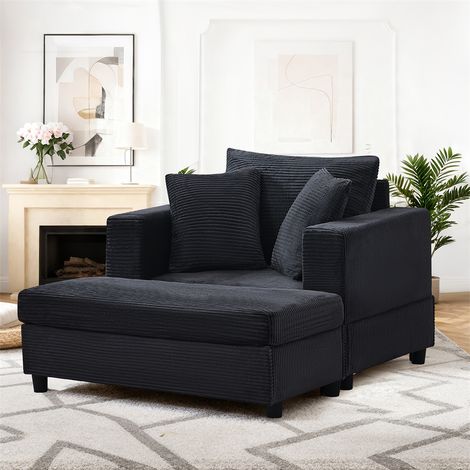 Chaiselongue - 107x74x57cm - meridienne canape de salon velours cotele avec coffre de rangement et 3 coussins - Noir (1/5)