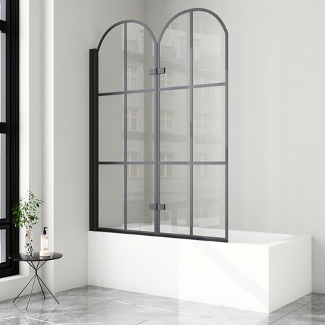 Badewannenaufsatz Schwarz 120x140cm 2-teilig faltbare Duschwand für Badewanne Duschtrennwand Duschabtrennung, 6mm Sicherheitsglas, Bogenförmig