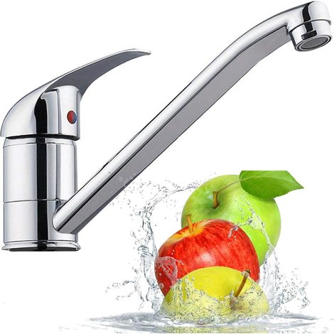 Traditional Kitchen Sink Tap Mixer Monobloc Single Top Lever Tap with Long Swivel Spout, Hot and Cold Kitchen Mixer Taps with UK Standard Fittings, Leadfree Kitchen Tap with Water-Saving Bubbler (1/5)