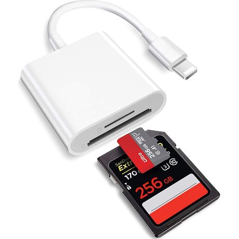 2-in-1 Lightning auf SD Kartenleser für iPhone,Dual Slot Micro SD TF Trail Game Kamera Speicherkartenleser Adapter, schnelle Übertragung von Fotos Videos Plug and Play