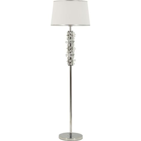 Lampada da Terra Silver Flower Glam - Struttura Argento e Dettagli Floreali in Metallo - 45x45x157 cm