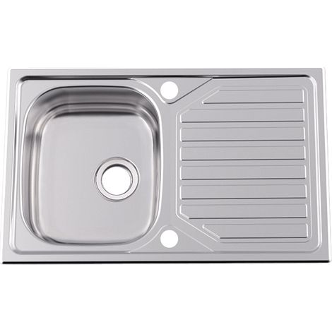 Évier inox 1 bac réversible avec égouttoir – Largeur 800 mm – Profondeur 500 mm – Encastrement 780 x 480 mm – Vidage automatique – Rodi (1/2)