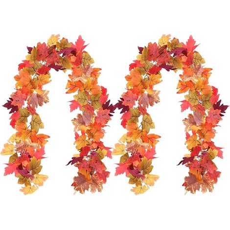 Juego de 2 guirnaldas artificiales de hojas de arce otoñales de 180 cm, ideal para decoración de otoño, Halloween, Acción de Gracias y bodas. (1/5)