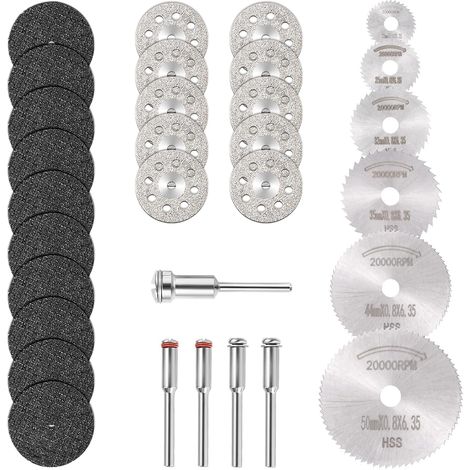 EASYCOMFORT Mini Disque Diamant à Tronçonner & Mini Lame de Scie Circulaire HSS & Mini Disque de Coupe en Résine (3mm Mandrins) pour Bois Pierre Métal - Paquet de 30Pcs (1/4)