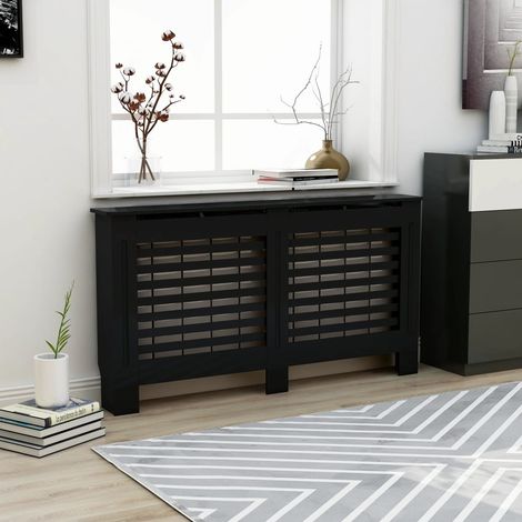 Cache-radiateur Noir - Couvre Radiateur - Revêtement de Radiateur pour Maison 152x19x81 cm MDF -BonneVie64261 (1/5)