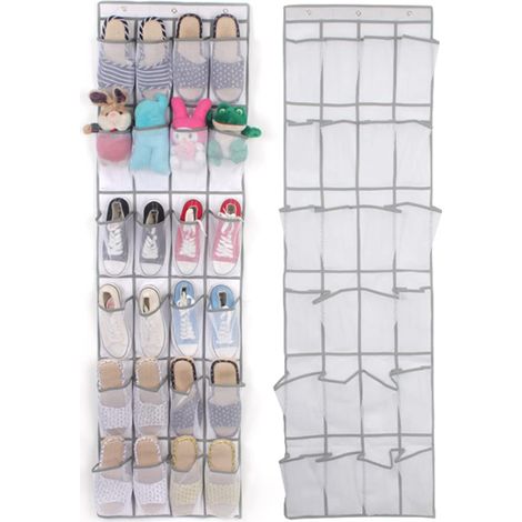 Organiseur de Chaussures à Suspendre 24 poches Range-chaussures à Suspendre sur la Porte Engrener Visible Pliable avec 4 Crochets pour Chaussures Chaussettes Jouets Beauté Accessoires (1/5)