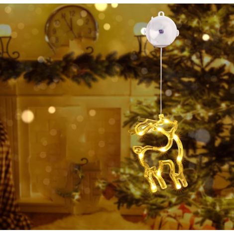 Weihnachtsbeleuchtung Innen, 10 LED Lichtervorhang Warmweiß Batteriebetriebene mit Saugnäpfe, Fenster Lichterkette für Weihnachten Deko, Party, Hochzeit ( Elch) (1/5)