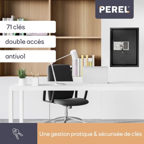 Perel – Armoire à clés à combinaison 71 crochets – Rangement sécurisé avec 71 porte-clés – Montage mural facile – Dimensions 45x36x12 cm