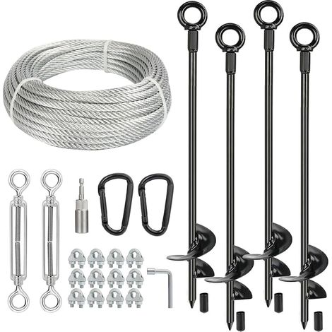 4 Pcs 30" Long Ground Anchors Shed Anchors Kit with 3/16" Galvanized Cable & Turnbuckles & Carabiners, Heavy Duty Earth Anchors for Sheds Trees Trampoline Greenhouse Swing Set Tent (1/5)