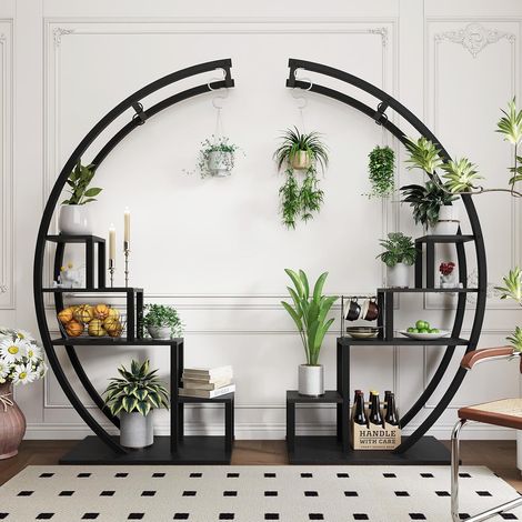 Support à fleurs rond en acier et MDF, couleur noire (1/5)