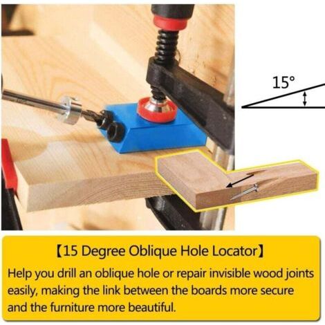 Gabarit de Percage Oblique, accessoire pour une perceuse Poche avec Forets Positionneur de Menuisier Guide de Percage pour Coin à Bois avec Adaptateur pour Trou de 6/8/10mm (1/4)