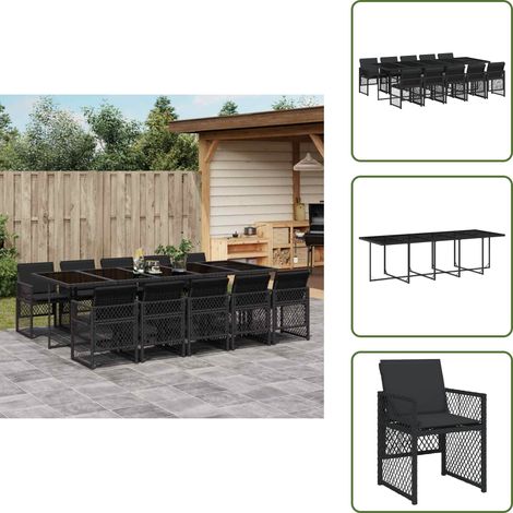 11-tlg. Garten-Essgruppe mit Kissen Schwarz Poly Rattan - Garten Essgruppe - Garten Essgruppen - Outdoor Essgruppe - Terrasse Essgruppe (1/5)