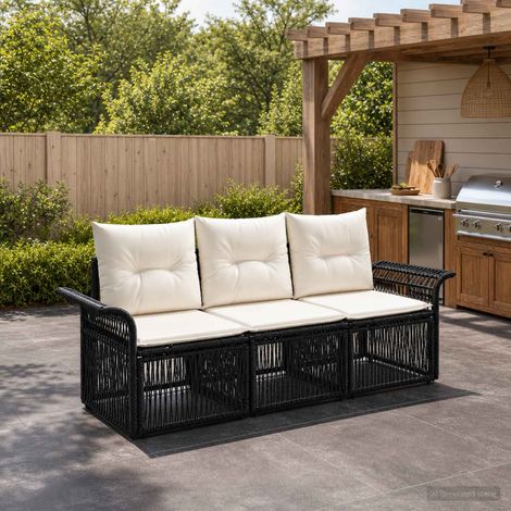 vidaXL Ensemble de canapé de jardin 3 pc Noir polyrotin (1/5)