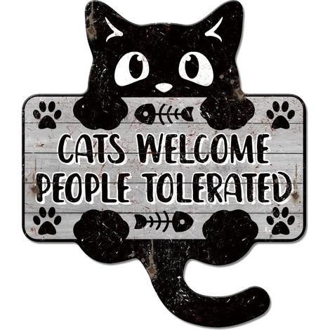 Plaque en Métal avec Motif "Cats Welcome People Tolerated" Chat Noir Décoration Murale Vintage Amusante pour Salon Chambre Café Cuisine Restaurant animal de compagnie (1/5)