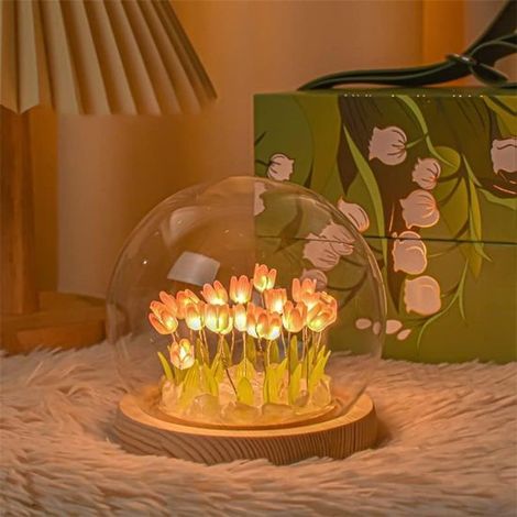 Lampada notturna a forma di tulipano fai da te, tulipano artificiale fatto a mano, decorazione per la casa, lampada da tavolo per la camera da letto, regalo per bambini e ragazze, luce d'atmosfera (1/5)
