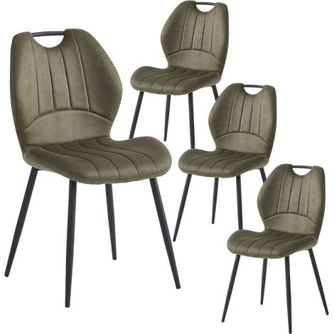 Lot de 4 chaises en tissu microfibre vert avec poignée et pieds métal laqué anthracite - ALDIM (1/4)