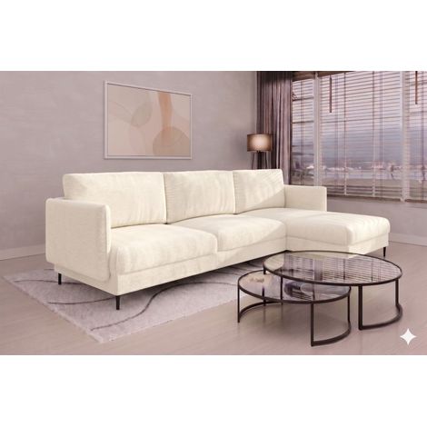 Ecksofa Designersofa HELMER MAX Stoff Vibe Creme Ottomane Rechts
