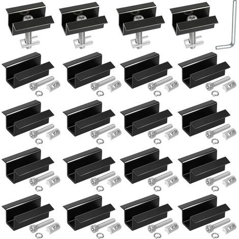 20 Pinces Centrales Solaires, Aluminium, Réglables 30-45mm, Pour Panneaux Photovoltaïques, Toits Plats Ou Métalliques (1/5)