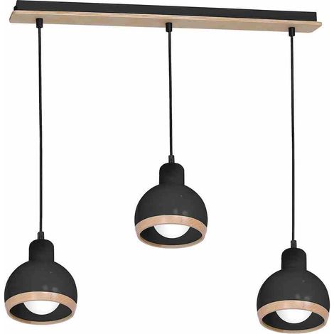 Suspension Milagro Oval noire bois clair 3xE27 70cm (1/5)