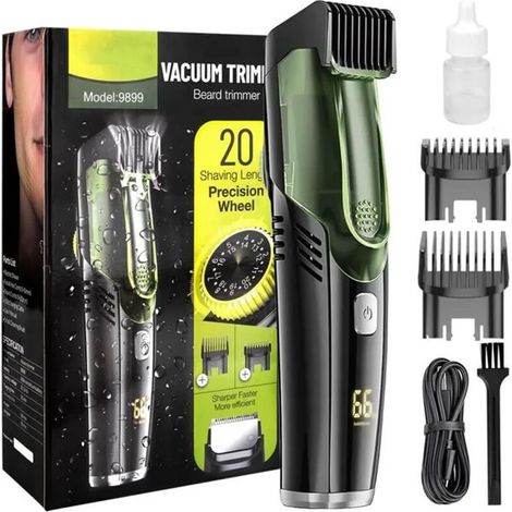 Recortadora de barba por vacío para hombres, recortadora de barba para hombres, recortadora de barba para hombres, recortadora de barba impermeable IPX6 con 2 peines, recortadora de barba recargable p (1/4)