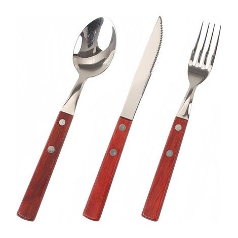 pièces - Couverts - Couteaux, fourchettes et cuillères - Acier inoxydable - Pour usage occidental et domestique - Poignées en bois d'acajou - Rouge (1/5)