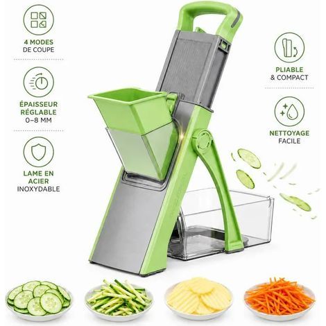 Mandoline Cuisine légumes Manuelle Multifonction, Épaisseur Réglable, Tous Coupe Légumes Lame en acier inoxydable, Julienne, Cubes (1/5)
