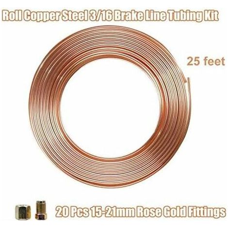 1pcs 25 FT. 3/16 Kit Freinage Tube Cuivre Cupro Nickel 10 raccords mâles +10 Connecteurs Femelles câbles de Frein pour intérieur de Voiture en Acier (1/5)