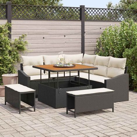 Gartensofa-set mit Kissen 8 pcs Schwarz Poly-Rattan (1/5)