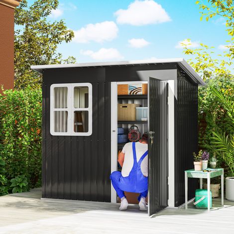 Abri de jardin acier porte verrouillable fenêtre aérations 2,2x1,3 m, gris (1/5)