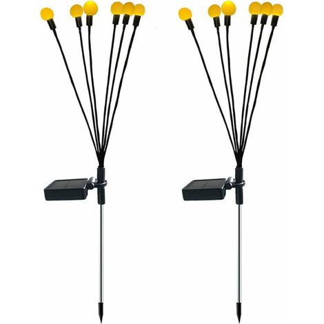 VURAHOME -Lot de 2 lampes solaires à 6 têtes avec luciole solaire Contrôle intelligent de la lumière Prise de terre étanche pour l'extérieur Décoration d'ambiance de jardin (blanc chaud, boîtier de ba (1/5)