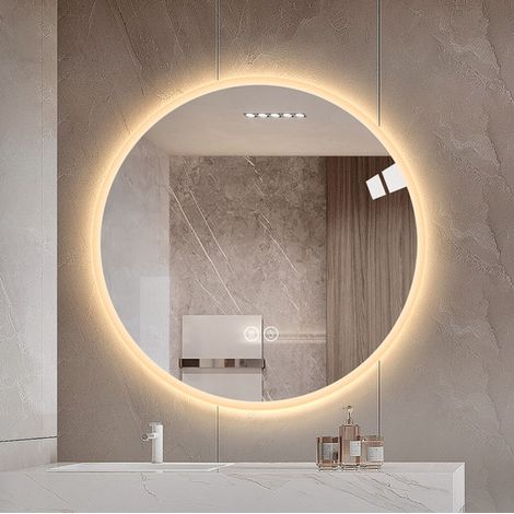 Espejo LED redondo de baño 80 cm, antivaho, 3 temperaturas, regulable OKMYHOME (1/5)