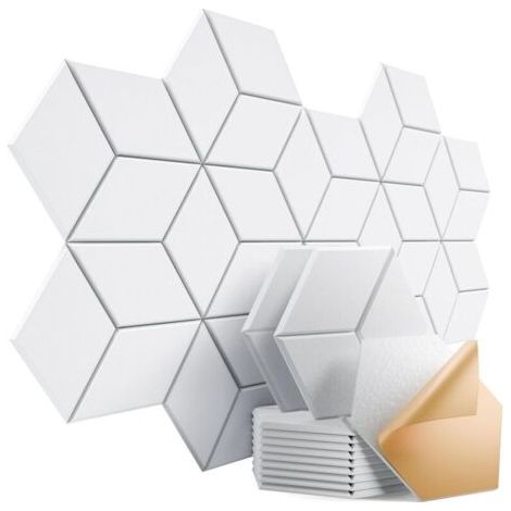 Lot de 12 panneaux acoustiques autocollants 30,5 x 25,4 x 1cm – Panneaux en mousse insonorisante haute densité, design élégant en Y (blanc) (1/5)