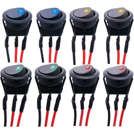 LED-Wippschalter, runder Schalter für Kfz, 12 V DC, 20 A, wasserdicht, mit Kabel, 3 Pins, Verriegelungsknopf für Pkw und Lkw - Crezuo (1/4)