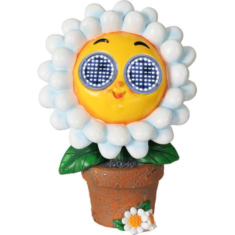 Figura solar margarita blanco / amarillo, 15,5 x 10,5 x 22 cm