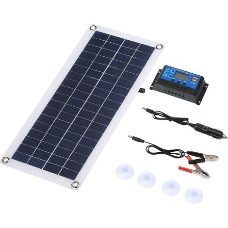 royaluxe -Panneau solaire DC 5V/18V double sortie 20W avec 2 ports USB et charge de voiture Résistance à l'eau IP65 Contrôleur de charge solaire 12V/24V Régulateur intelligent PWM (panneau solaire et (1/5)