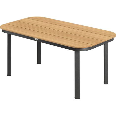 Table de Jardin Rectangulaire pour 4-6 Personnes, Plateau en WPC à Lattes, Bords Arrondis, 155x88x72cm, Naturel (1/5)