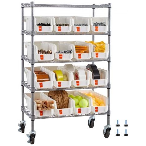 Standregal, Lagerregal mit 5 Ebenen & 16 Stapelboxen, Bücherregal Küchenregal mit Rollen, Fahrregal für Garage, Lager, Büro, Restaurant, Klassenzimmer, Küche, 610x355x1065 mm (1/5)