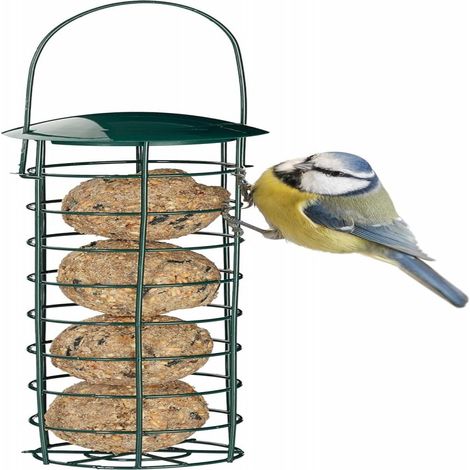 Support Boules De Graisse - Distributeur Nourriture Oiseaux - Acier Avec Toit - Pour Jardin Et Balcon - Vert Foncé - 31 Cm (1/5)