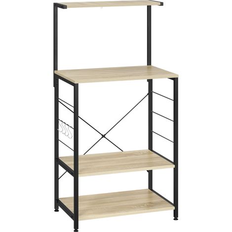 Étagère multifonctionnelle en bois et acier noir pour micro-ondes et rangement, 60x123x40 cm (1/5)