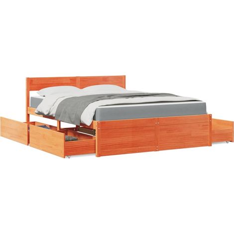 Bett mit Schubladen und Matratze Wachsbraun 140x200 Massivholz (1/5)
