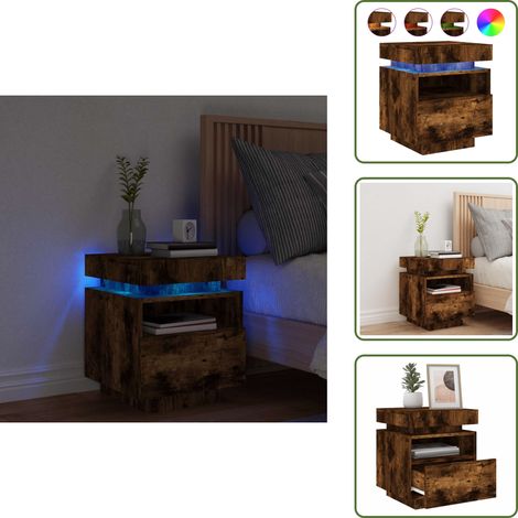 The Living Store Nachttisch mit LED-Leuchten Räuchereiche 40x39x48,5 cm - Nachttisch - Wohnzimmermöbel - Beistelltisch - Möbel Online Kaufen - Holzmöbel (1/5)