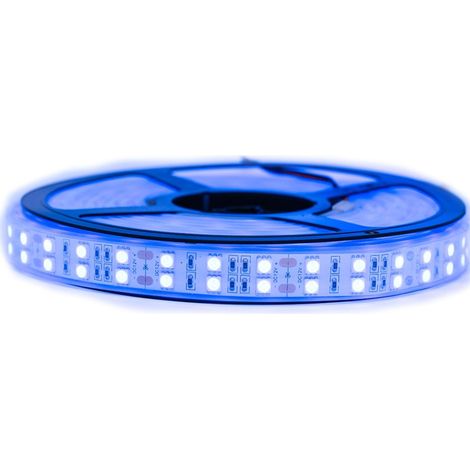 Kit Ruban Professionnel 5050 - 120 leds/m - 5 mètres Bleu étanche (IP67) Longueur: 5 mètres - Transformateur: Alimentation Non-Inclus