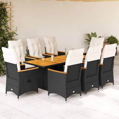 Ensemble repas de jardin 9 pièces en résine tressée noire, 8 fauteuils inclinables et table, 97.2kg - PANGIVO (1/5)