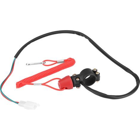 Interrupteur d'arrêt et de Sécurité pour Guidon de Moto 7/8 pouces 22 mm Universel Etanche Bouton d'arrêt d'urgence Hors-bord pour Guidon de Moto avec Cordon (1/5)