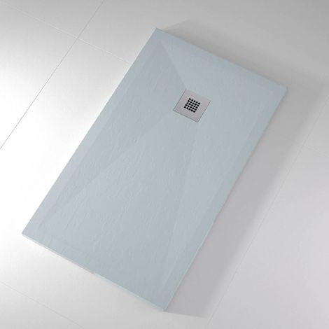 Receveur de douche 100x100 cm extra plat ONDA en résine surface ardoisée gris cendre Grille inox (1/5)