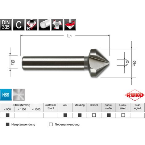 Fraises à chanfreiner 3 dents DIN 335 forme C 90° HSS