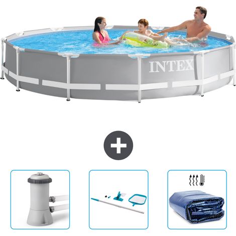Piscine ronde prisme frame Intex - 366 x 76 cm - Grise - Incluse Accessoire CB81 (1/5)