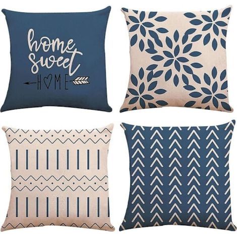 Housses de coussin 50x50 cm. coussins de canapé modernes. housses de coussin décoratives en lin pour canapé. lit et voiture (bleu clair. 50x50 cm. lot de 4) (1/4)